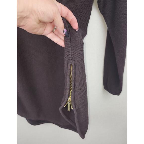 Michael kors Women's L Brown soft Professional classic sweater W zipper detail. - Picture 3 of 14